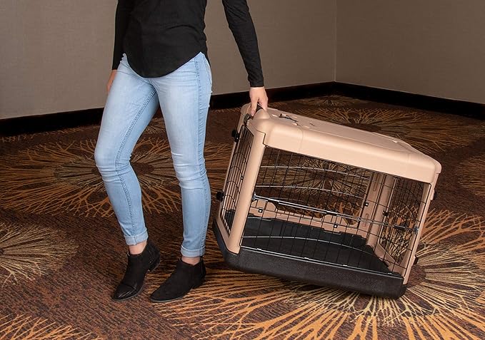 Pet Gear _he Other Door 4 Door Steel Crate for Dogs/Cats with Garage-Style Door, Includes Plush Bed + Travel Bag, No Tools Required, Beige