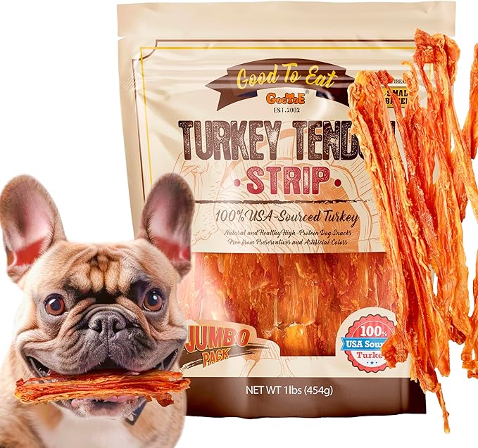 Gootoe Turkey Tendon Dog Treats  100% USA-Sourced, Natural Snack, Premium Training Chews, Hypoallergenic, Reseal Value Bags, Size for Small Dogs, Strip Jumbo Pack, 1 lb, (Pack of 1)