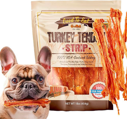 Gootoe Turkey Tendon Dog Treats  100% USA-Sourced, Natural Snack, Premium Training Chews, Hypoallergenic, Reseal Value Bags, Size for Small Dogs, Strip Jumbo Pack, 1 lb, (Pack of 1)
