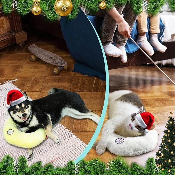 Cat Pillow, Dog Pillow, Claming Pillows for Small Dogs and Cats, Joint Relief Sleeping Improve Pet Neck Pillow， Deep Sleep Fluffy & Cozy Pet Calming Toy，Machine Washable(2 Pack(Blue&Yellow))