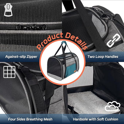 Cat Carrier for Large Cats 20 lbs, Soft Sided Breathable Mesh Cat Travel Carrier, Large Cat Carrier Airline Approved, Washable Pet Carrier for Cats Small Dogs Puppies, Foldable Cat Carrier, Blue