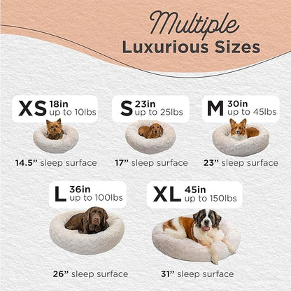 Best Friends by Sheri Original Calming Donut Dog and Cat Bed, Lux Faux Fur, Oyster, (30in x 30in) - Anxiety Relief for Pets Up to 45 lbs