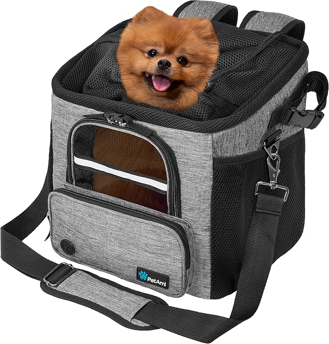 PetAmi Dog Bike Basket, Soft-Sided Ventilated Dog Bike Carrier Backpack, Dog Pet Bicycle Basket for Bike Handlebar, Small Medium Puppy Cat Kitten Car Booster Seat with Safety Strap