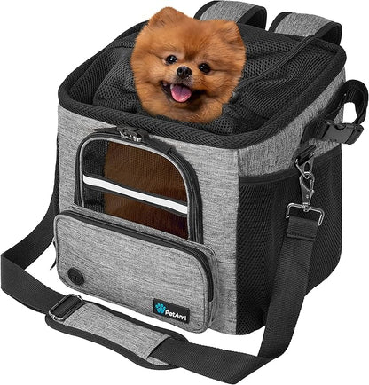 PetAmi Dog Bike Basket, Soft-Sided Ventilated Dog Bike Carrier Backpack, Dog Pet Bicycle Basket for Bike Handlebar, Small Medium Puppy Cat Kitten Car Booster Seat with Safety Strap