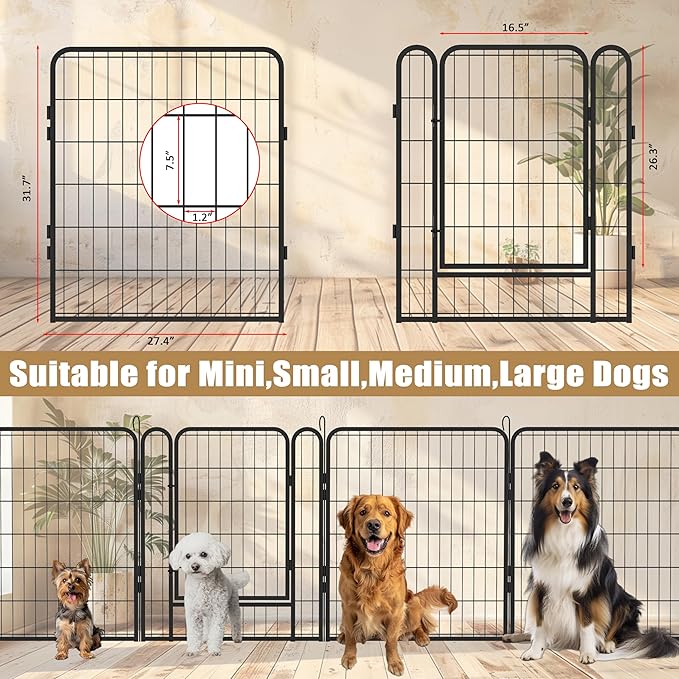 6 Panel Dog Playpen,Heavy Duty Metal Outdoor Indoor Dog Playpen for Puppies and Small Animals,Black