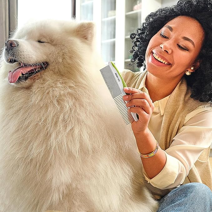 Dog & Cat Comb  Removes Tangles, Knots, and Matted Fur  Grooming Tool with Stainless Steel Teeth and Non-Slip Handle  Best Pet Hair Comb for Home Grooming Kit  Includes eBook Guide