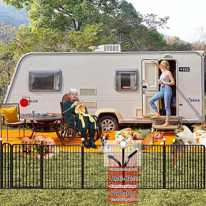 Dog Playpen Indoor/Outdoor,32'' Portable Dog Crates with Easy-Carry Straps,6 Panels Dog Pen Play Pen for Small/Medium Dogs,Rustproof Metal Pet Playpen for Camping RV Yard (with One Door)