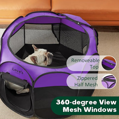 Love's cabin Pet Puppy Dog Playpen, Medium Dog Tent Crates Cage Indoor/Outdoor, Portable Playpen for Dog and Cat, Foldable Pop Up Dog Kennel Playpen with Carring Case, Removable Zipper Top, Purple