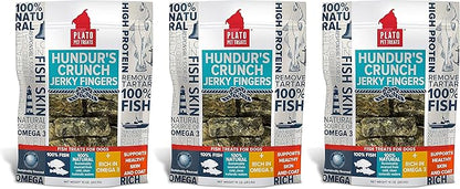 PLATO 3 Pack of Hundur's Crunch Single Ingredient Cod Skin Dog Treats, 10 Ounces Each