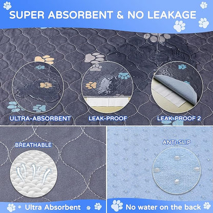 Aitmexcn Washable Puppy Dog Pee Pad, 2PCS 100% Waterproof Whelping Training Mat for Puppy/Senior Dog, Fast Drying Reusable Puppy Pads for Indoor, Outdoor and Car Travel- 48'' x 65''
