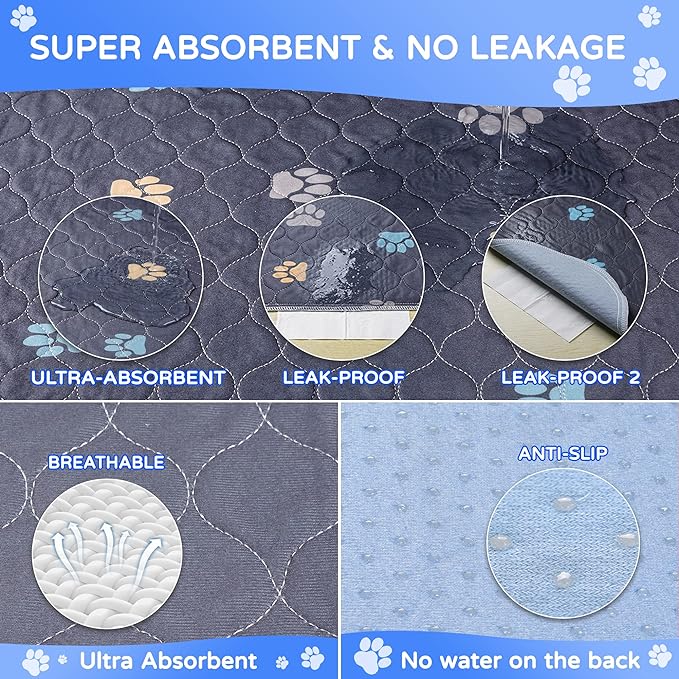 Aitmexcn Washable Puppy Dog Pee Pad, 2PCS 100% Waterproof Whelping Training Mat for Puppy/Senior Dog, Fast Drying Reusable Puppy Pads for Indoor, Outdoor and Car Travel- 48'' x 48'',Gray