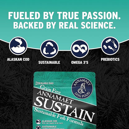 Annamaet Grain-Free Sustain Formula Dry Dog Food, (Line-Caught Cod & Free-Range Turkey), 5-lb Bag