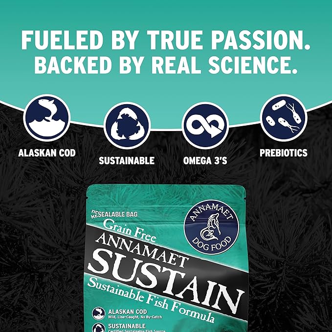Annamaet Grain-Free Sustain Formula Dry Dog Food, (Line-Caught Cod & Free-Range Turkey), 12-lb Bag