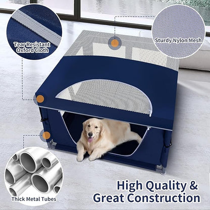 Dog Kitten Playpen with Cover for Cat Indoor, 42x42 x25.5 Puppy Playpen for Small Pet with See-Through Topper Proof Enclosed Door Dog Pen, Sturdy Warm Protable Playpen Pen for Cat