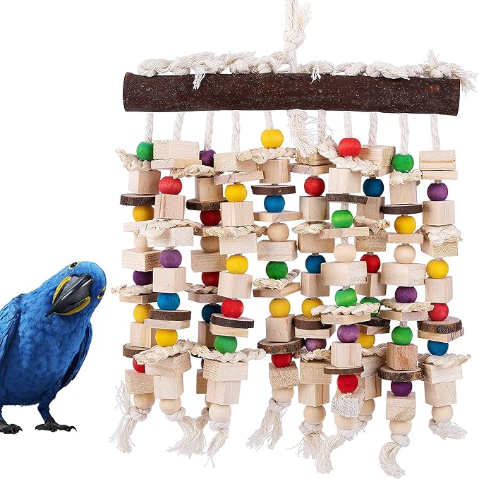 Deloky Large Bird Parrot Chewing Toy -Natural Wooden Blocks Bird Parrot Tearing Toys Suggested for Large Macaws cokatoos,African Grey and a Variety of Amazon Parrots (Natural)