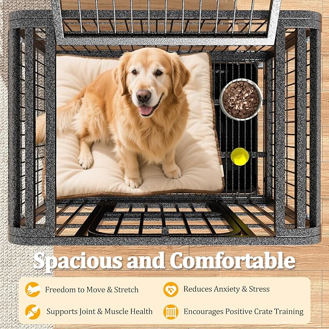 Metal Dog Crate for Small Medium Dogs 31 inch, Heavy Duty 10-Gauge Steel Dog Kennel Indoor Escape Proof, Wire Cage for High Anxiety or Arthritic Dogs Comfortable with Lockable Wheels, Bottom Tray