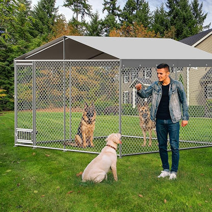 Dog Kennel Outdoor with Waterproof Canopy, Large Dog House with Feeding Doors, Large Dog Kennel Outdoor for Garden Backyard Courtyardï¼10_10_7FTï¼