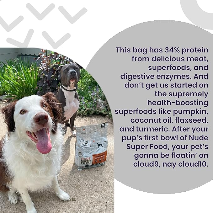 I and love and you Nude Super Food Dry Dog Food - Turkey + Chicken - Prebiotic + Probiotic, Grain Free, Real Meat, No Fillers, 5lb Bag