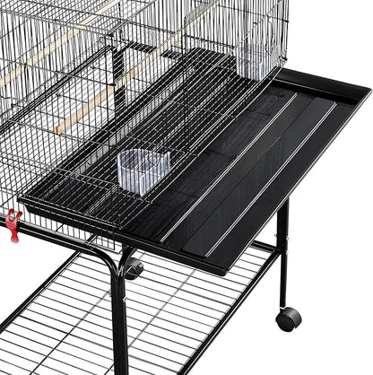 Yaheetech 47-inch Rolling Breeding Flight Bird Cages for Parakeets Budgies Finches Cockatiels Conures Lovebirds Canaries Parrots w/Detachable Stand, Black