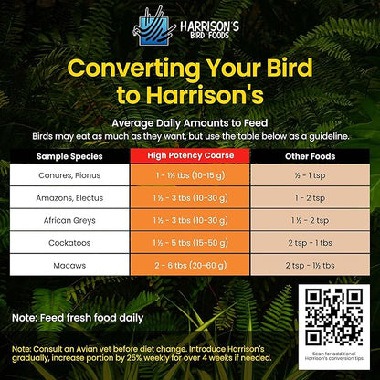 Harrison's Bird Foods High Potency Coarse—Maximum Nutritional Formula for Small to Medium Birds, Certified Organic Non-GMO Pet Bird Food, Vet-Developed, Suitable for All Life Stages, 454 g/ 1 lb