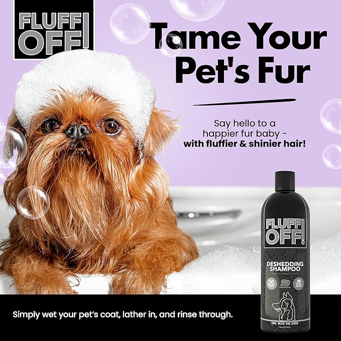 Fluff Off! by Girl With The Dogs, Natural Deshedding Dog & Cat Shampoo, 16 Oz, Made in USA, 8 Wks+