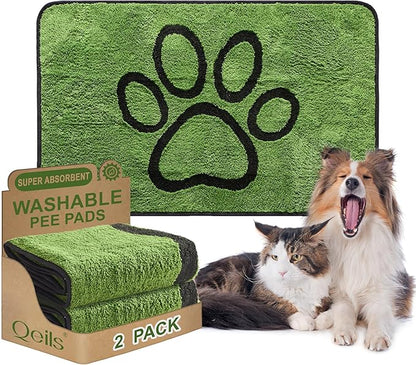 Qeils Washable Pee Pads for Dogs, 2 Pack Super Absorbent Reusable Puppy Pads with Green Long Wool for Potty Training, Floor, Couch, Bed, and Crate,30"x 48"