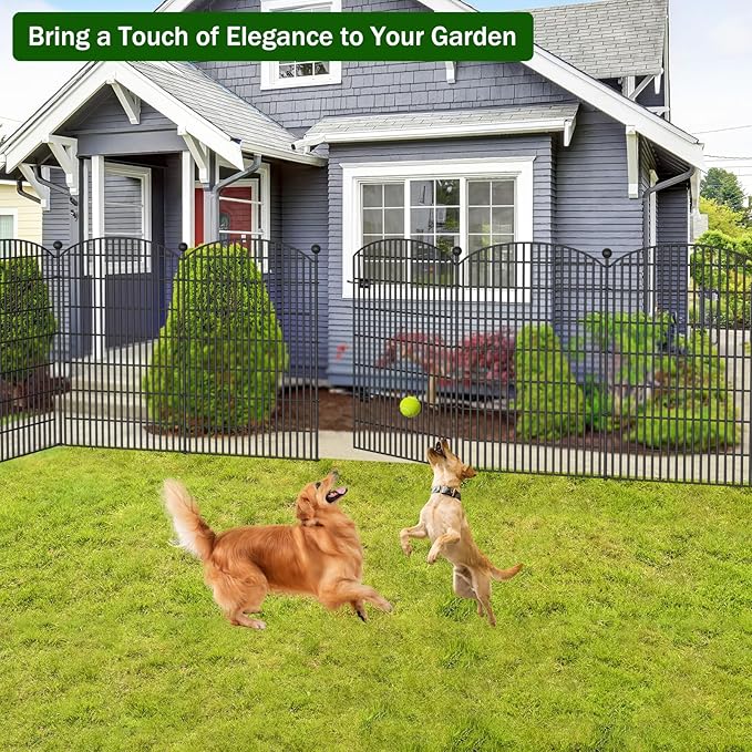 8 Panels No Dig Decorative Garden Fence with Gate - 48 in (H) x 20.8 ft (L), Dog Fence Outdoor for Yard, Rustproof Metal Animal Barrier Ground Stakes Fencing for Garden, Patio, Flower Bed