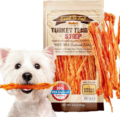 Gootoe Turkey Tendon Dog Treats  100% USA-Sourced, Natural Snack, Premium Training Chews, Hypoallergenic, Reseal Value Bags, Size for Small Dogs, Strip (Small) 3oz/Pack