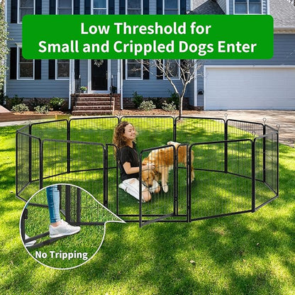 Dog Playpen Outdoor Extra Wide 12 Panels Heavy Duty Dog Fence 32" Height Anti-Rust with Doors Portable for RV Camping Yard, Total 32FT, 79 Sq.ft, Snowy Black