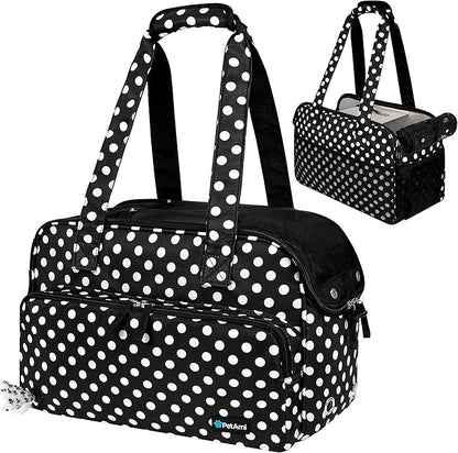 PetAmi Small Dog Purse Carrier, Soft-Sided Pet Carrier Bag with Pockets, Portable Puppy Cat Travel Handbag Tote, Airline Approved Breathable Mesh, Poop Bag Dispenser, Max 18 lbs, Polka Dot Black