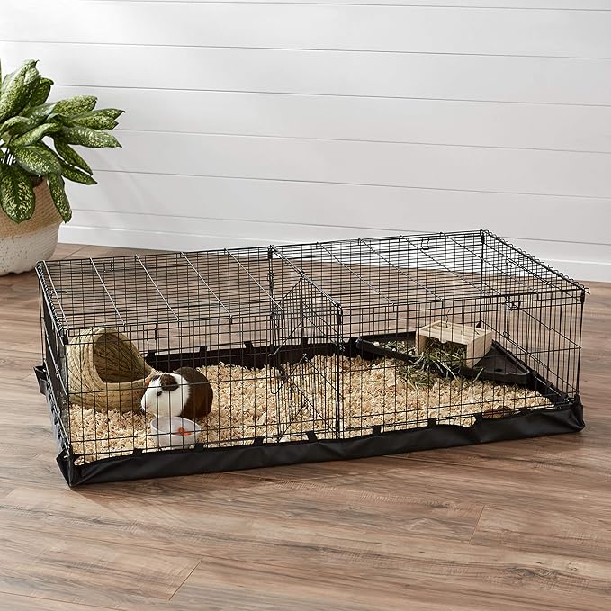 Amazon Basics Leakproof Canvas Bottom Guinea Pig Pet Cage with Divider Set, Black, 47.6"L x 24.2"W x 14.0"H