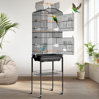 VIVOHOME 64 Inch Bird Cage with Play Top and Rolling Stand for Parrots Conures Lovebird Cockatiel Parakeets Black