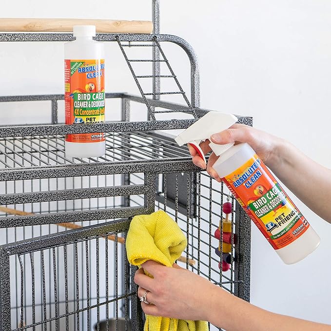 Absolutely Clean Amazing Bird Cage Cleaner and Deodorizer - Just Spray/Wipe - Safely & Easily Removes Bird Messes Quickly and Easily - USA Made - Fragrance Free (4X Concentrate - 16oz Makes 64oz)