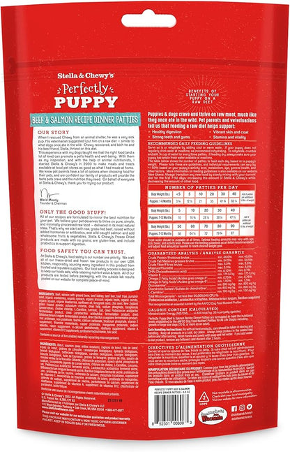 Stella & Chewy's Freeze Dried Raw Dinner Patties  Crafted for Puppies  Grain Free, Protein Rich Perfectly Puppy Beef & Salmon Recipe  5.5 oz Bag, Pack of 1
