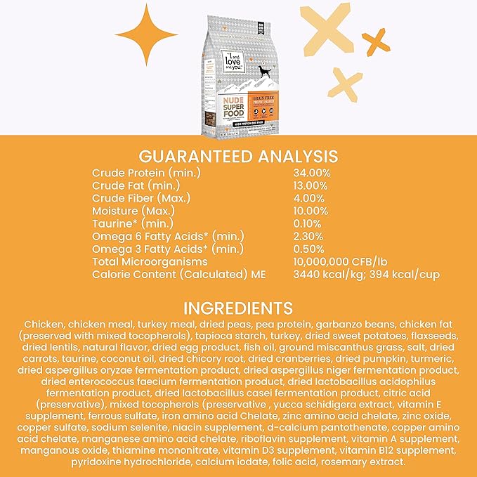 I and love and you Nude Super Food Dry Dog Food - Turkey + Chicken - Prebiotic + Probiotic, Grain Free, Real Meat, No Fillers, 23lb Bag