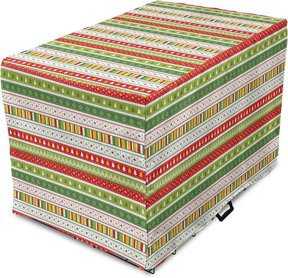 Ambesonne Christmas Dog Crate Cover, Traditional Winter Seasonal Borders Stars Bells Trees Stripes Print, Easy to Use Pet Kennel Cover for Small Dogs Puppies Kittens, 22 Inch, Lime Green