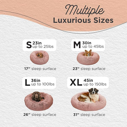 Best Friends by Sheri Original Calming Donut Dog and Cat Bed, Shag Faux Fur, Dusty Rose, (23in x 23in) - Anxiety Relief for Pets Up to 25 lbs