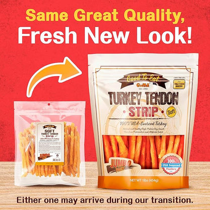 Gootoe Soft Turkey Tendon Dog Treat_atural Chewy Snack, 100% USA-Sourced, Premium Training Chew, Hypoallergenic, Reseal Value Bag, Ideal for Small& Senior Dog, Soft Strip Jumbo Pack, 1 lb (Pack of 1)
