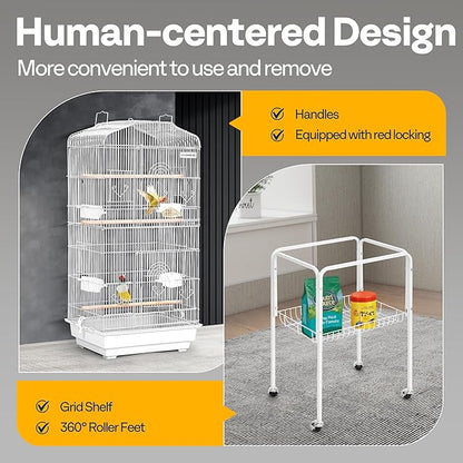 VIVOHOME 64 Inch Bird Cage with Play Top and Rolling Stand for Parrots Conures Lovebird Cockatiel Parakeets White