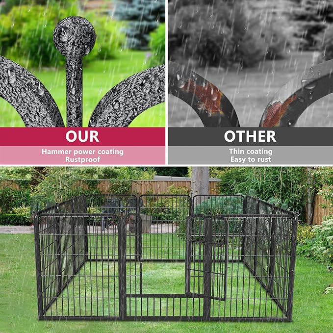 Dog Playpen Outdoor 32Inches Height 12 Panels Heavy Duty Metal Dog Fence with Doors Dog Pens for Medium/Small Dogs Portable Pet Puppy Playpen for Outdoor Indoor RV Camping Yard Black slive