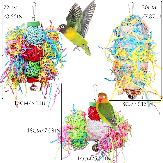 Parakeet Bird Shredding Toys, Cockatiel Loofah Foraging Toys Shredder Chewing Toy for Conures, Love Birds, Budgie, Small Parrots
