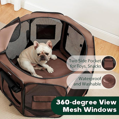 Love's cabin Pet Puppy Dog Playpen, Small Dog Tent Crates Cage Indoor/Outdoor, Portable Playpen for Cat, Foldable Pop Up Dog Kennel Playpen with Carring Case, Brown