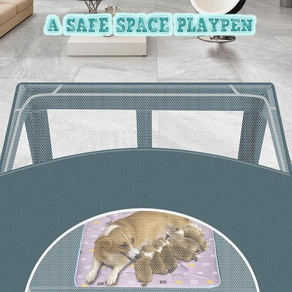 42x42x26 Inch Puppy Playpen with Cover, Dog Playpen for Puppies or Small Dogs, Pet Playpen for Indoor & Outdoor, Sturdy DogPen with Thickened Fabric, High-Strength Nylon Wire Mesh, Green