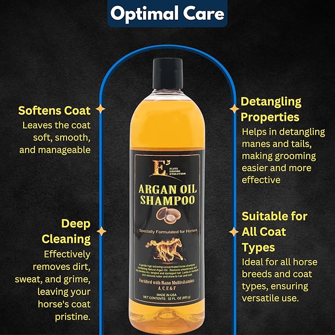 E3 Argan Oil Shampoo - Moisturizing Pet Shampoo, Hair Shampoo Argan Oil, Hair Shine, Shampoo De Caballo, Gentle Formula, Good for Dogs Too (32 fl oz)