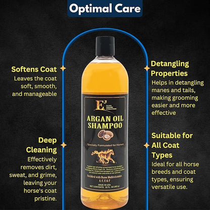 E3 Argan Oil Shampoo - Moisturizing Pet Shampoo, Hair Shampoo Argan Oil, Hair Shine, Shampoo De Caballo, Gentle Formula, Good for Dogs Too (32 fl oz)