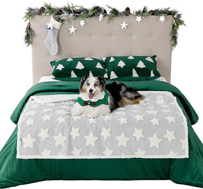 Lesure Waterproof Dog Blanket for Large Dogs - Washable Double Sided Dog Blankets with Warm Jacquard Shag and Soft Sherpa Fleece, Pet Cat Blanket for Bed Couch Protection, 3D Textured Star, Grey