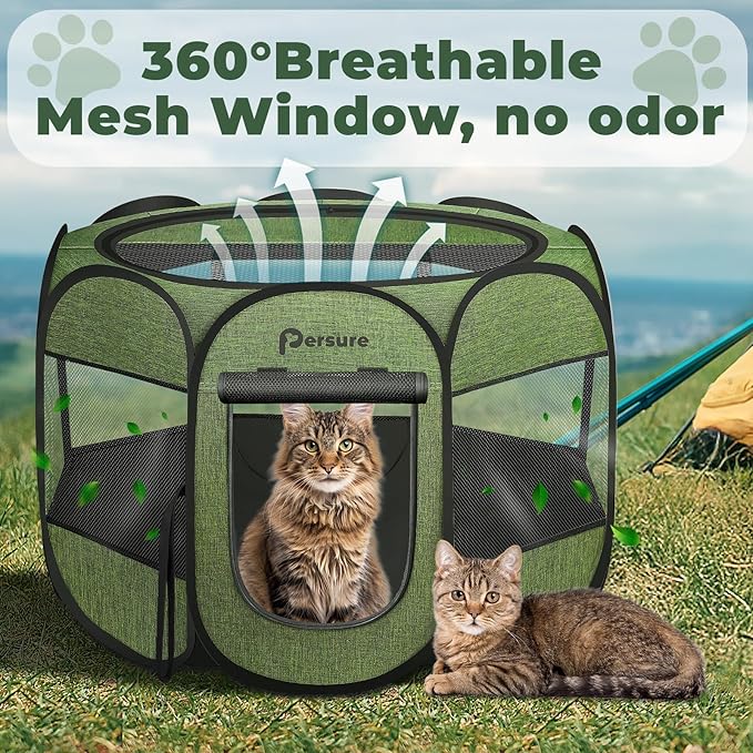 Dog Cat Playpen Indoor Outdoor for Puppy Pet Dog Cat Recovery After Surgery, Dog Tent Crates Cage Indoor/Outdoor, Portable Pop Up Dog Kennel with Carrying Case for Travel (Premium Green, Small)