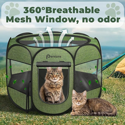 Dog Cat Playpen Indoor Outdoor for Puppy Pet Dog Cat Recovery After Surgery, Dog Tent Crates Cage Indoor/Outdoor, Portable Pop Up Dog Kennel with Carrying Case for Travel (Premium Green, Small)