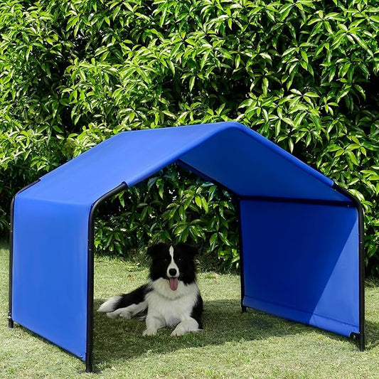 Dog Shade Shelter Outdoor Tent for Large Medium Dogs, 4'x4'x3' Outside Sun Rain Canopy Pet House for Cats Pigs Livestock with Waterproof Roof Ground Nailsï¼_lue