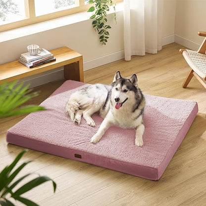 Bedsure Extra Large Dog Bed for Large Dogs - Jumbo Orthopedic Waterproof Dog Beds with Removable Washable Cover, Egg Foam Pet Bed Mat Pink